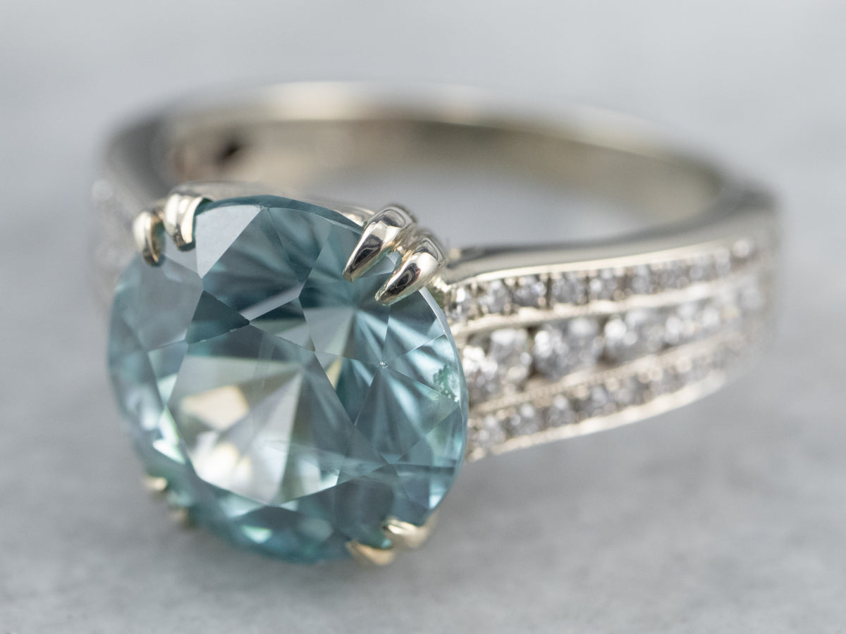 Modern Blue Zircon and Diamond Cocktail Ring