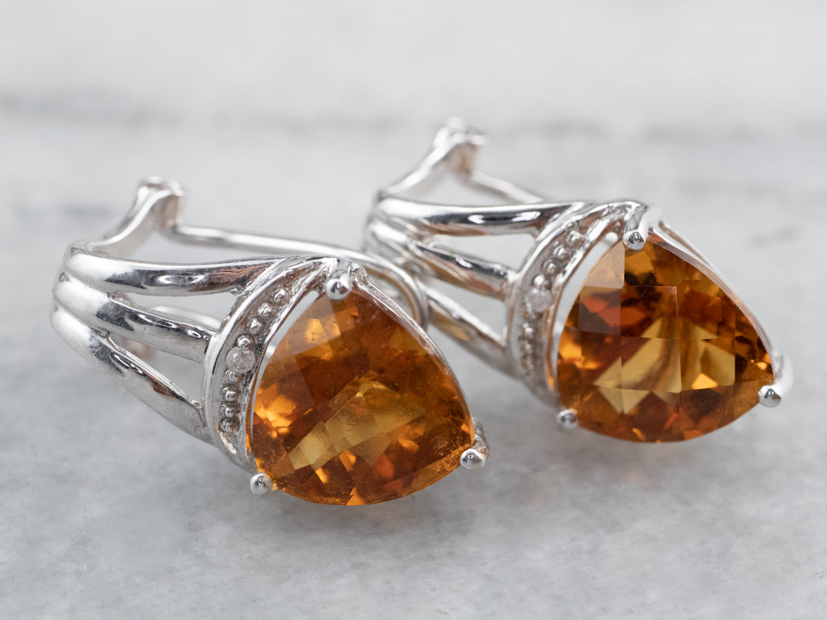 Citrine and Diamond White Gold Earrings