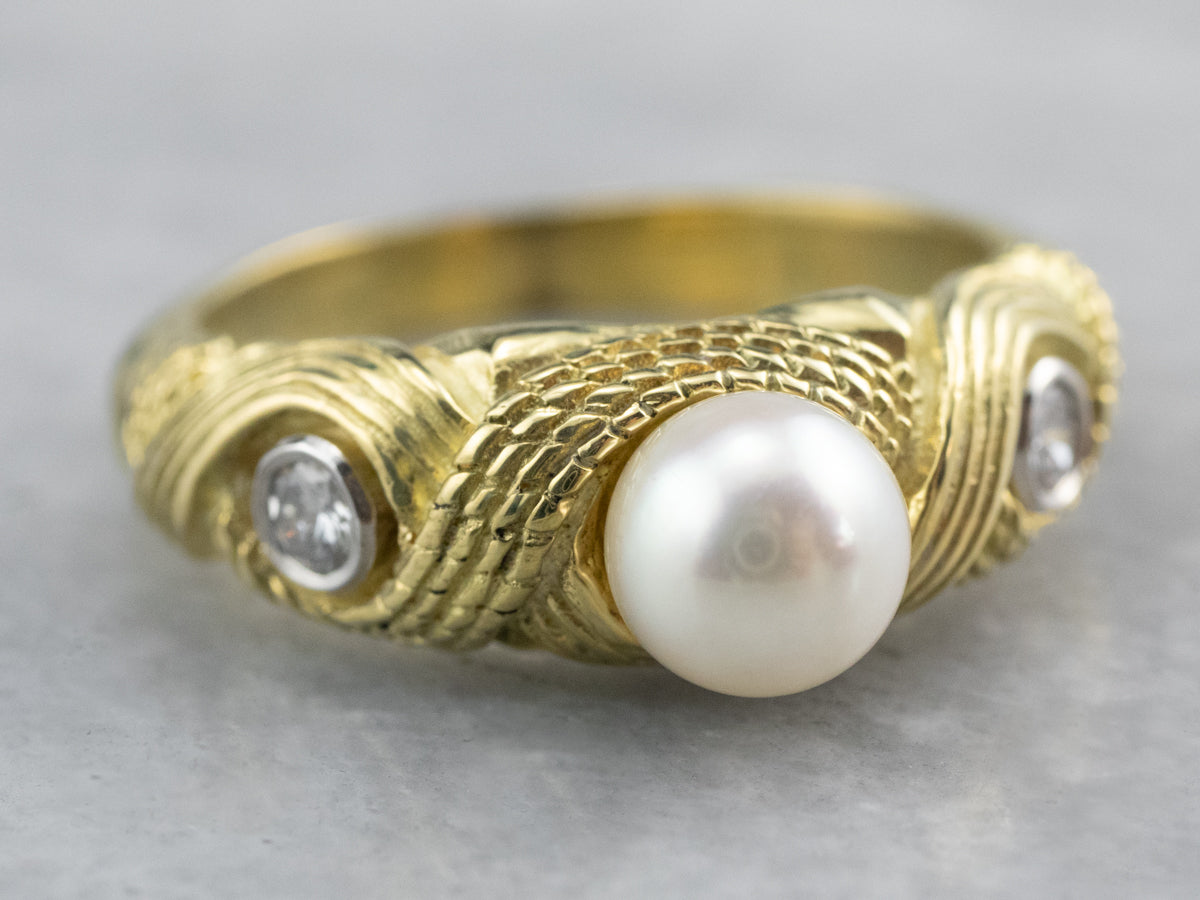 Nautical Pearl and Diamond Ring