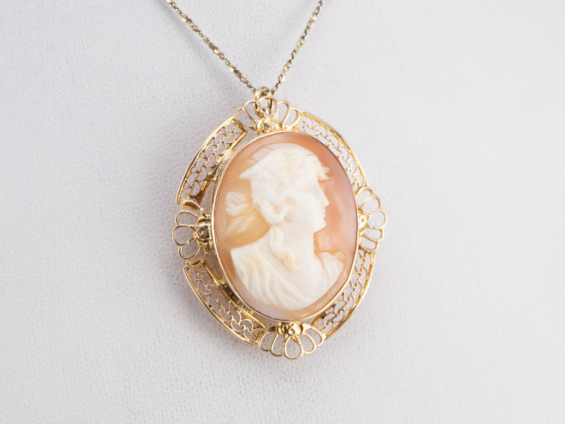 Vintage Gold Filigree Cameo Brooch or Pendant