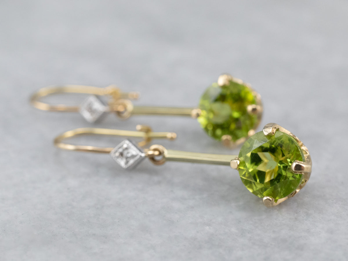 Peridot and Diamond Drop Earrings