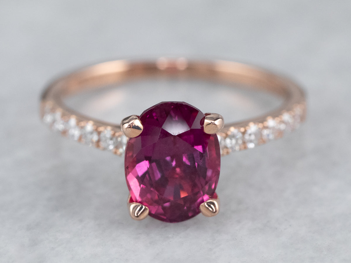 Rose Gold Pink Sapphire and Diamond Ring