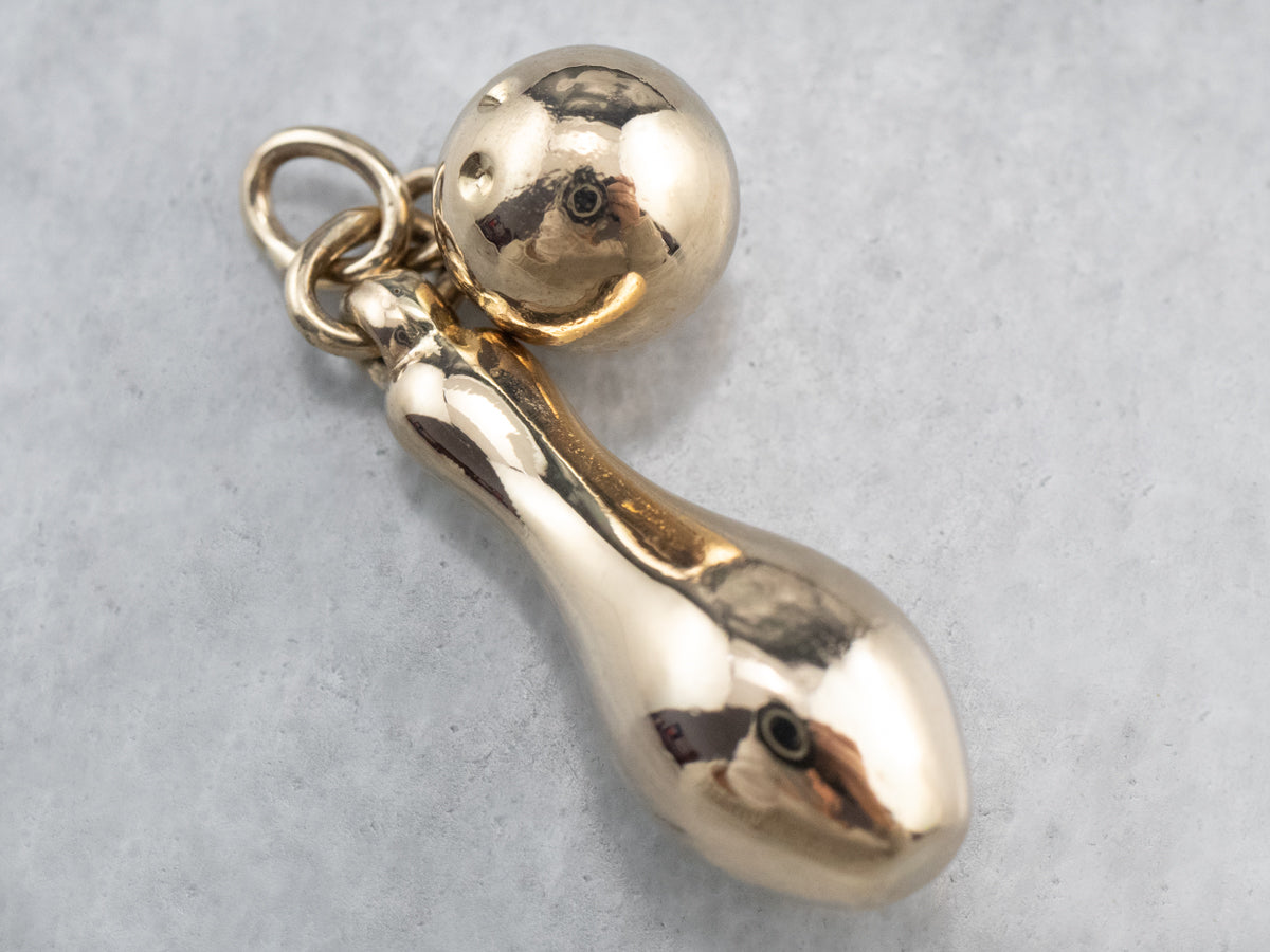 Large Vintage Gold Bowling Charm