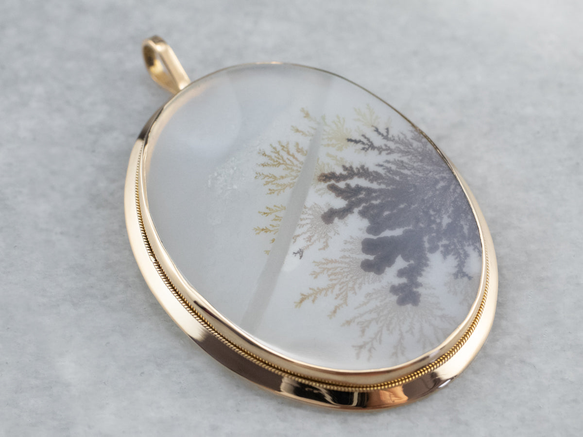 Dendritic Agate 18K Gold Statement Pendant