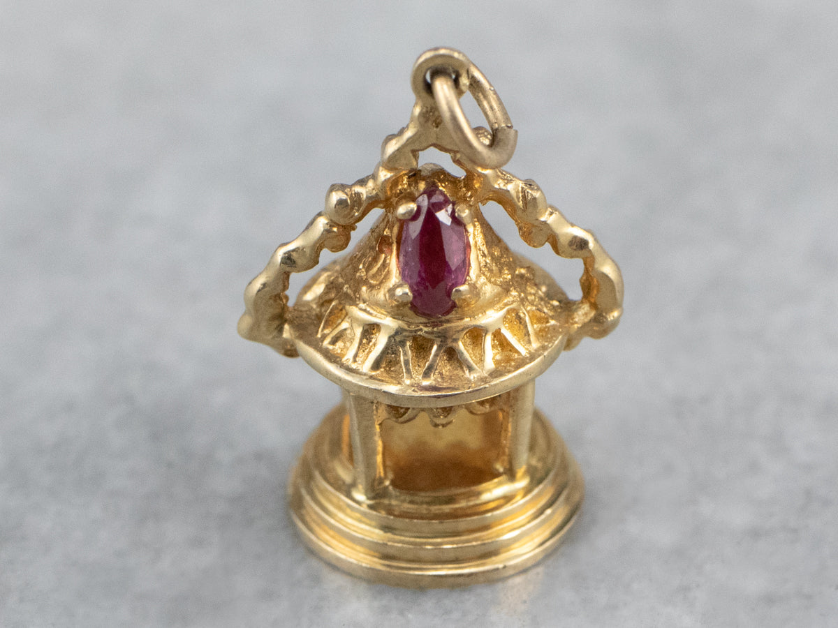 Ornate Gold and Ruby Temple Charm