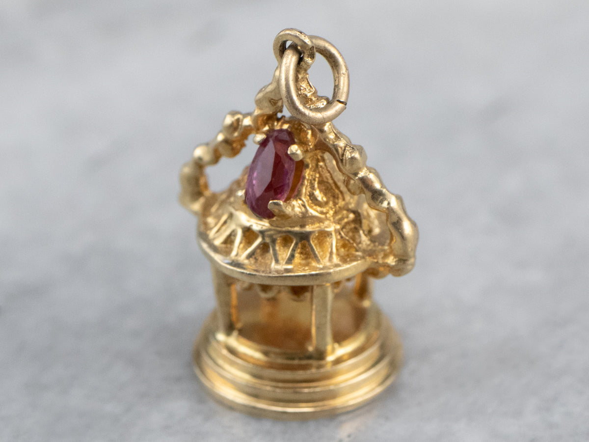 Ornate Gold and Ruby Temple Charm