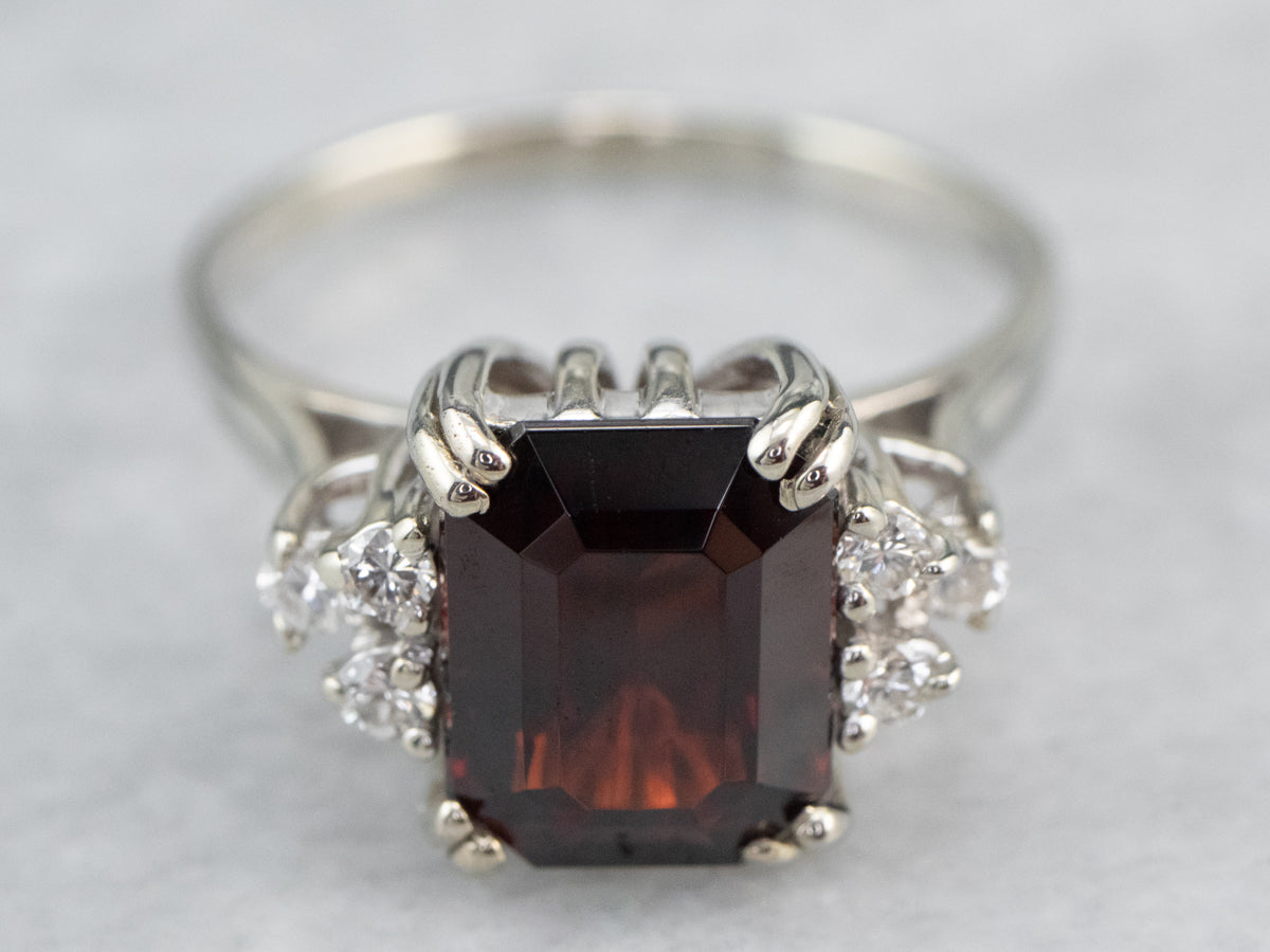 White Gold Garnet and Diamond Ring