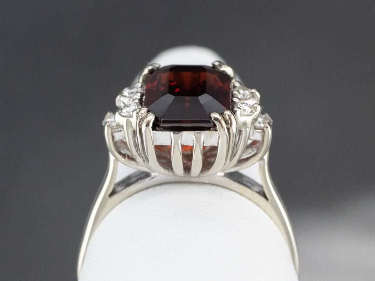 White Gold Garnet and Diamond Ring