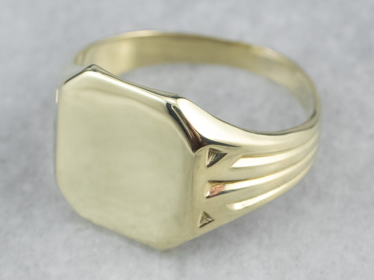 Bold Green Gold Vintage Signet Ring