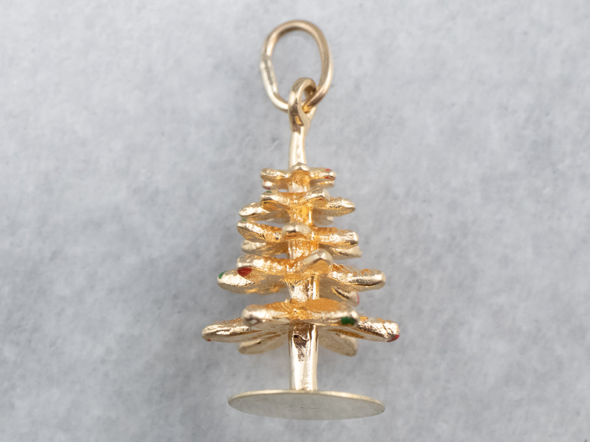 14K Yellow Gold Christmas high quality Tree Charm Pendant