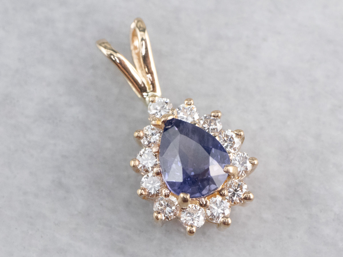 Purple Sapphire Diamond Halo Pendant