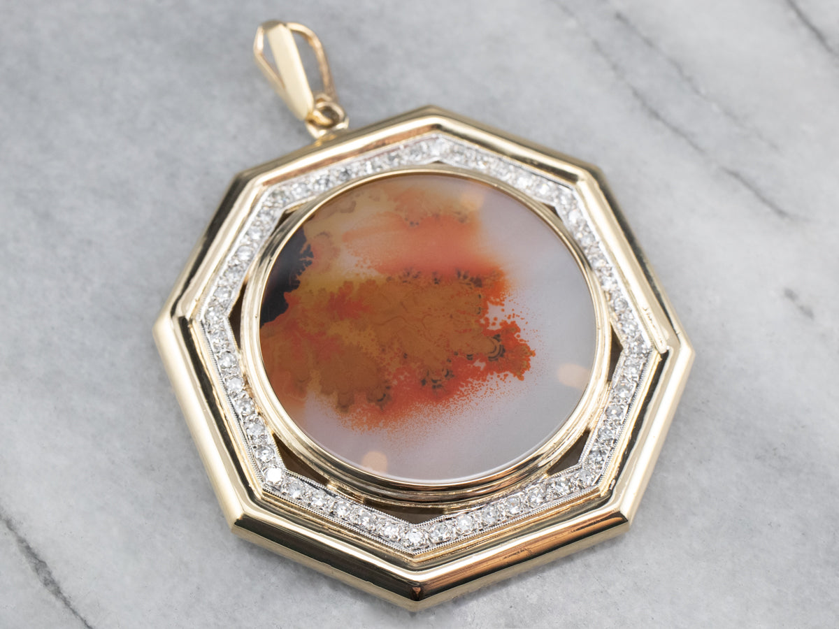 Diamond Shazar Stone Agate Halo Pendant