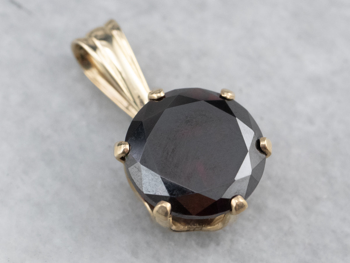 Yellow Gold Garnet Solitaire Pendant