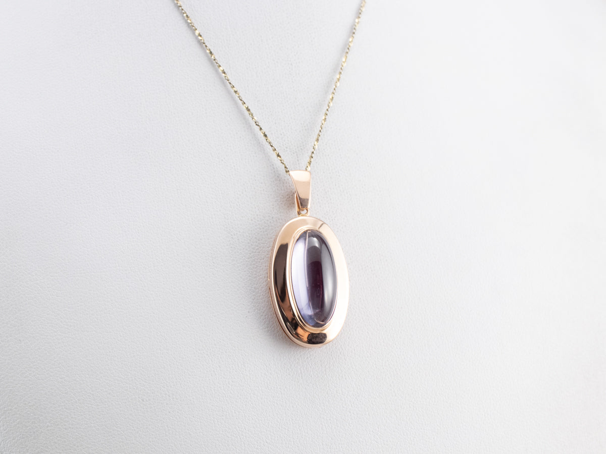 Purple Glass Cabochon Rose Gold Pendant