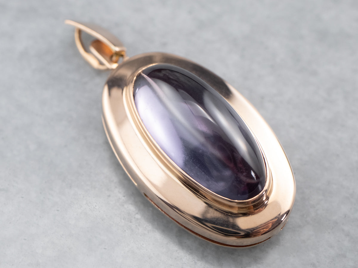 Purple Glass Cabochon Rose Gold Pendant