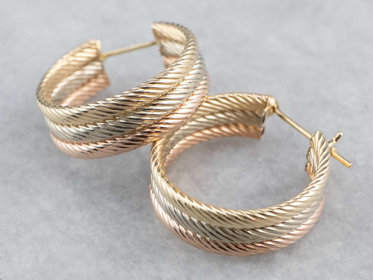 Tri-Color Gold Hoop Earrings