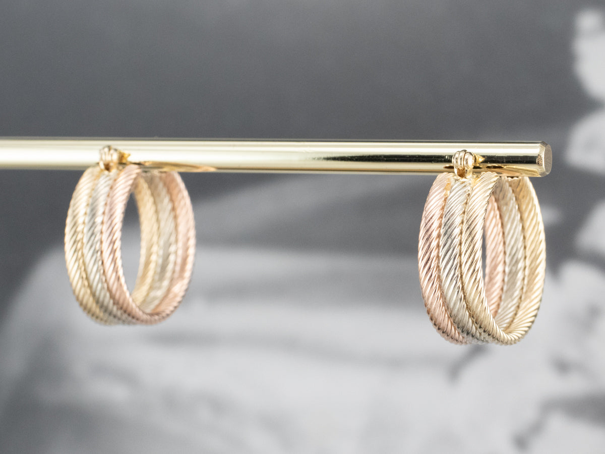 Tri-Color Gold Hoop Earrings