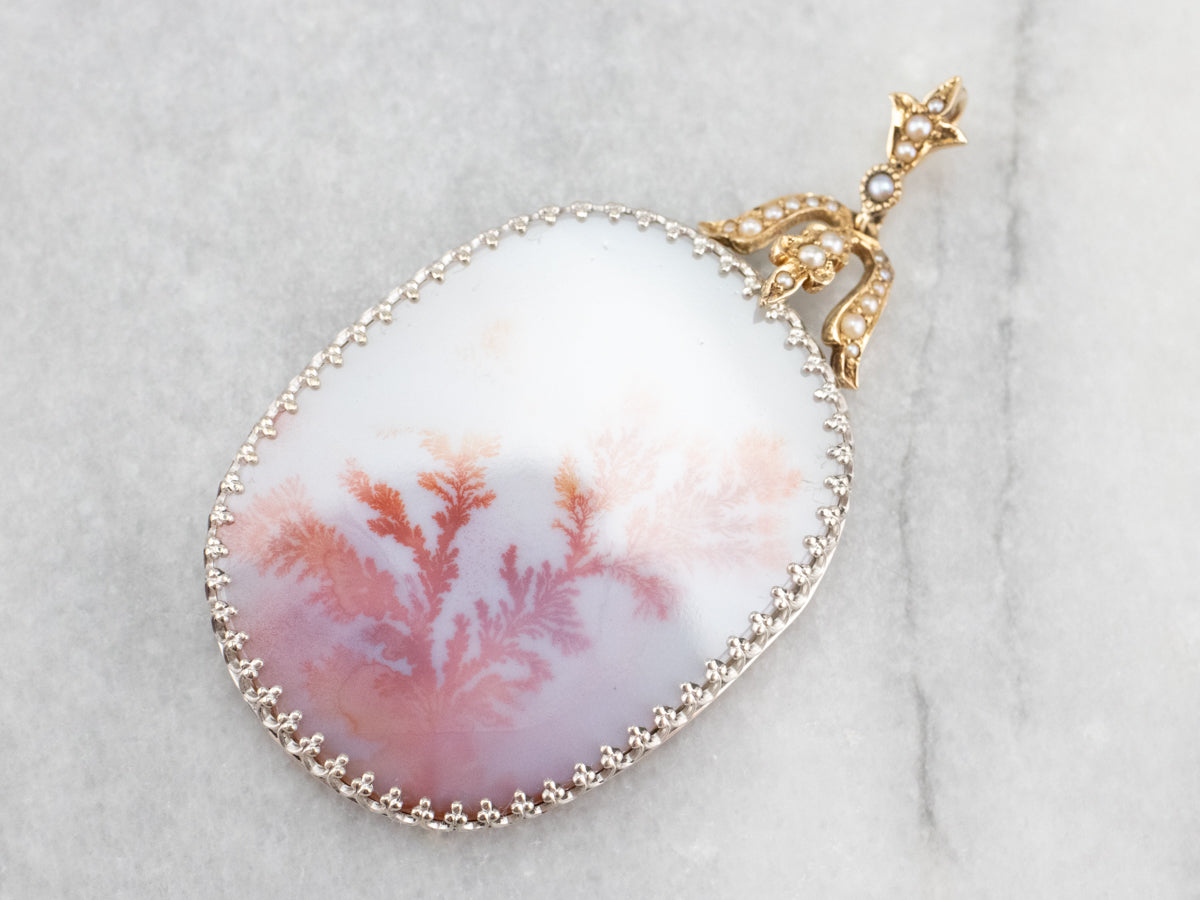 Dendritic Agate and Seed Pearl Pendant