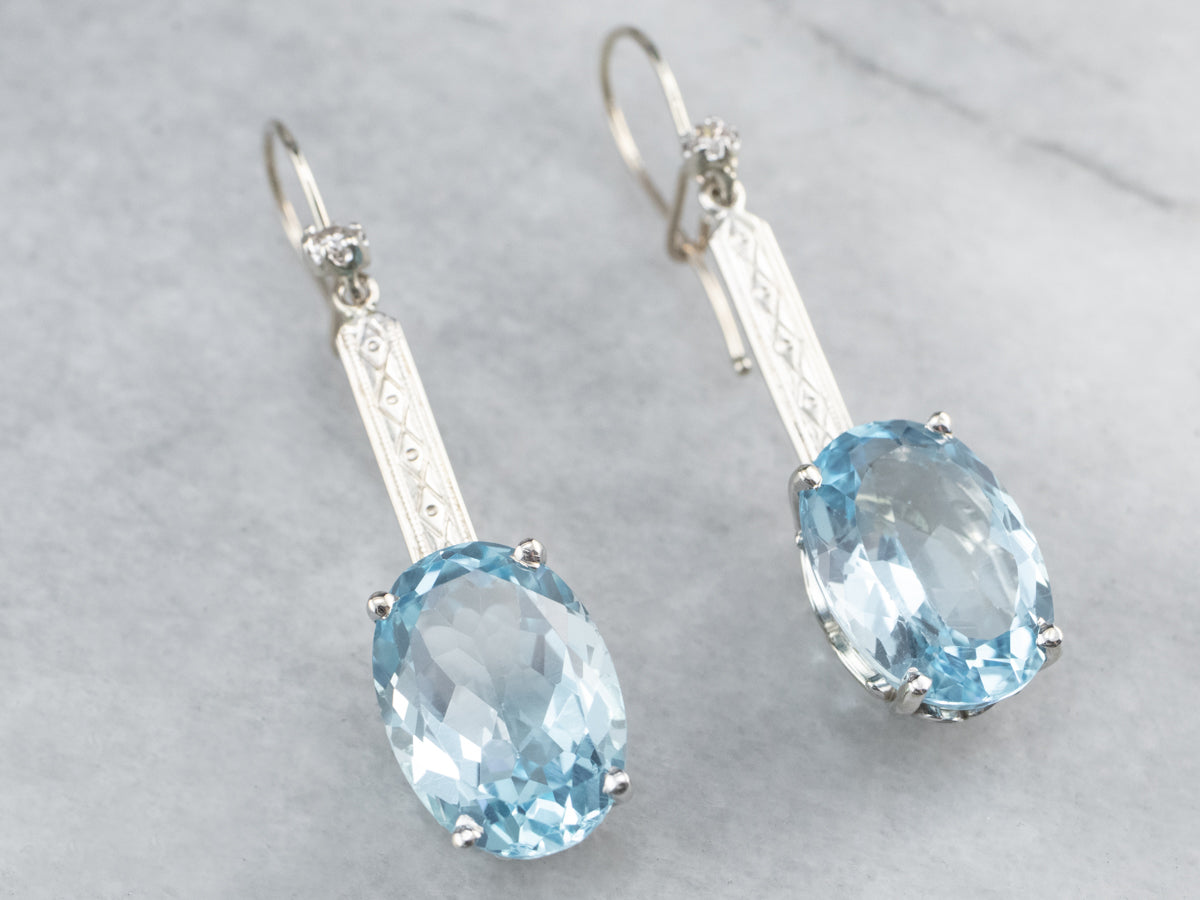 Blue Topaz and Diamond Drop Earrings