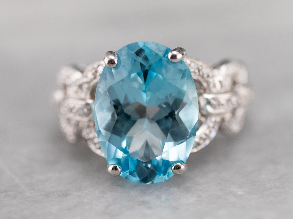 White Gold Blue Topaz and Diamond Cocktail Ring