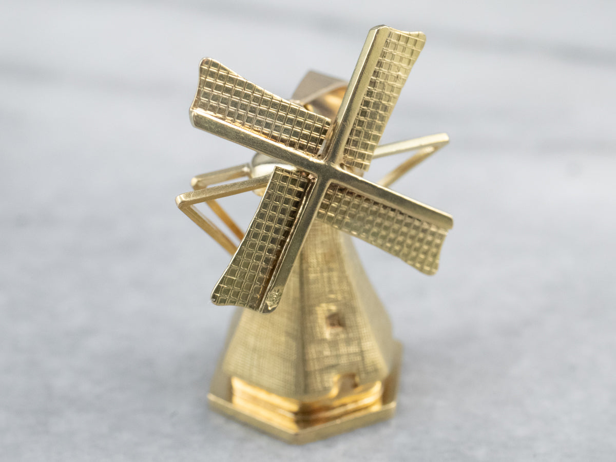 Large Moving Windmill Gold Pendant