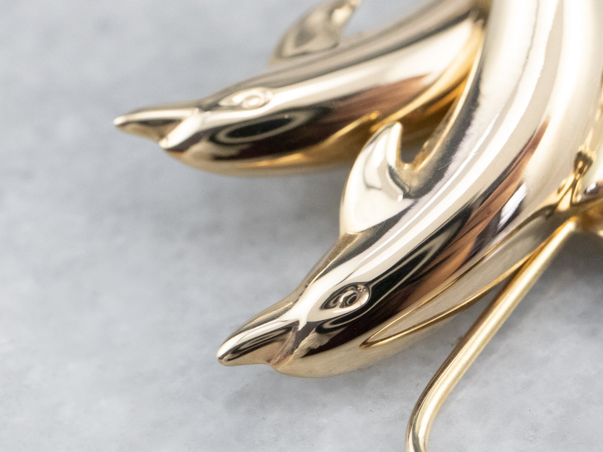 14K Gold Dolphin Drop Earrings