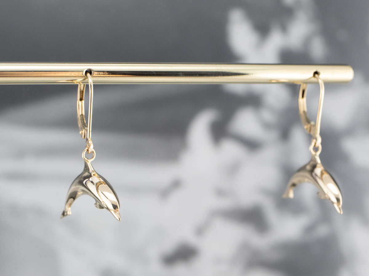 14K White good Gold Dolphin Dangle Earrings