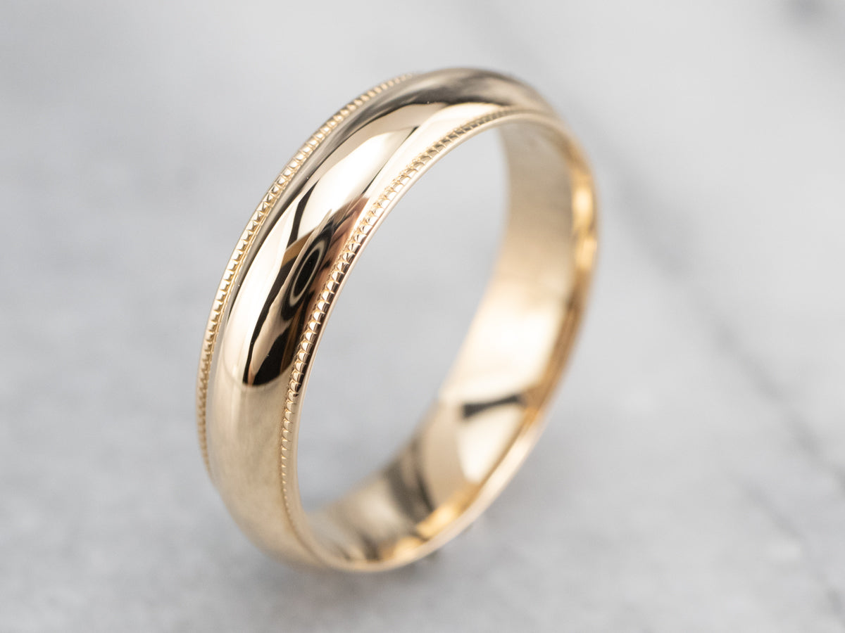 Milgrain Edge Yellow Gold Wedding Band