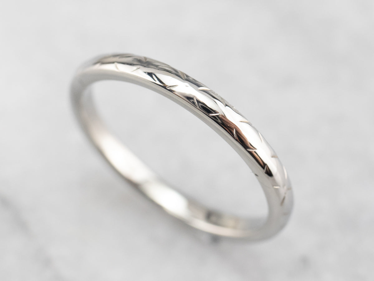 Etched 18K White Gold Band