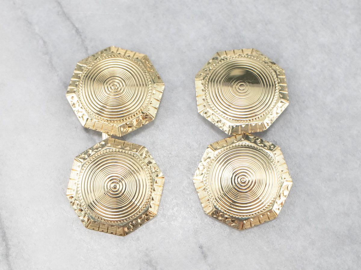 Late Art Deco Etched Green Gold Cufflinks