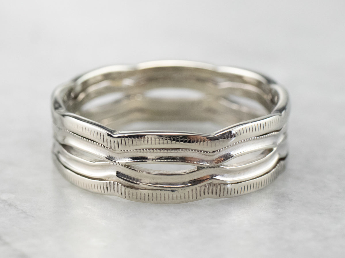 Pierced White Gold Scalloped Pattern Band