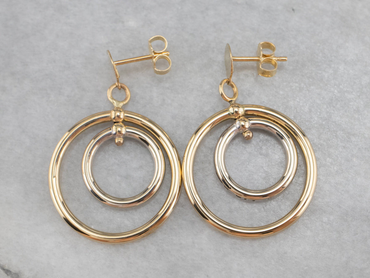 Two Tone Gold Double Hoop Drop Earrings