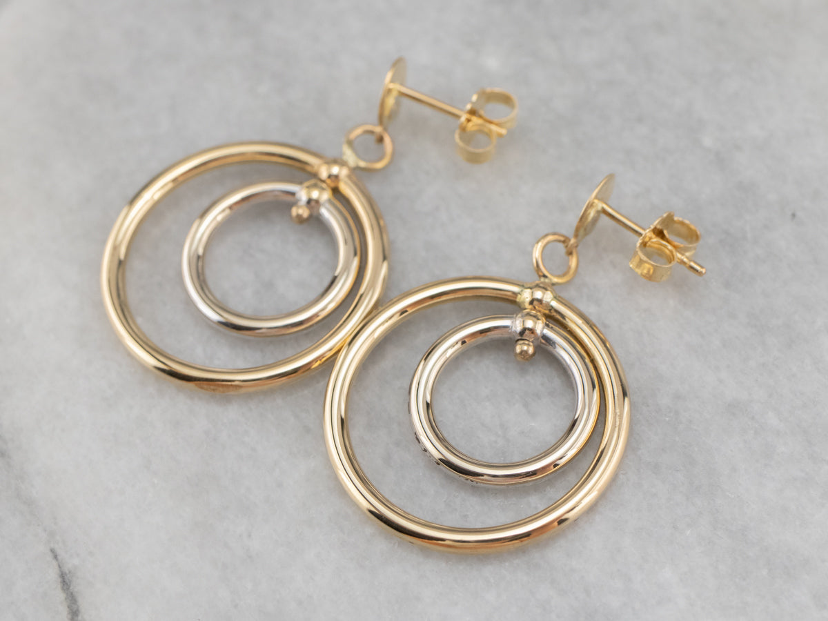 Gold double hoop drop earrings shop