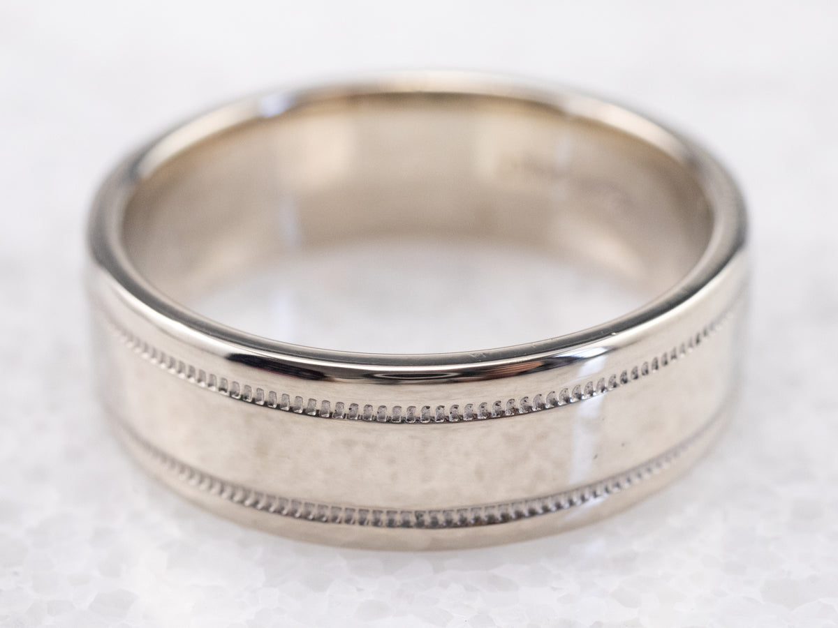 14K White Gold Milgrain Wedding Band