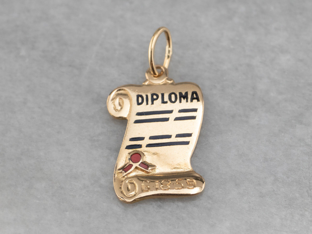 1959 Enamel Graduation Diploma Gold Charm