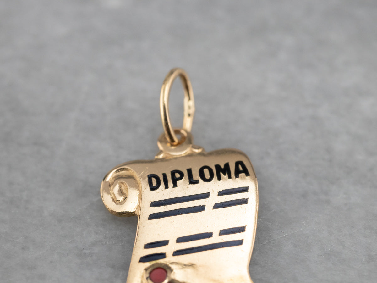 1959 Enamel Graduation Diploma Gold Charm