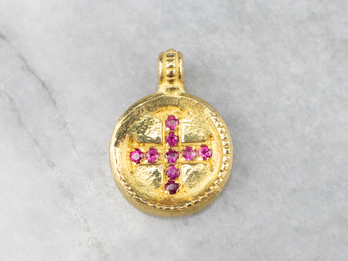 Ruby Cross 800 Gold Medal Pendant