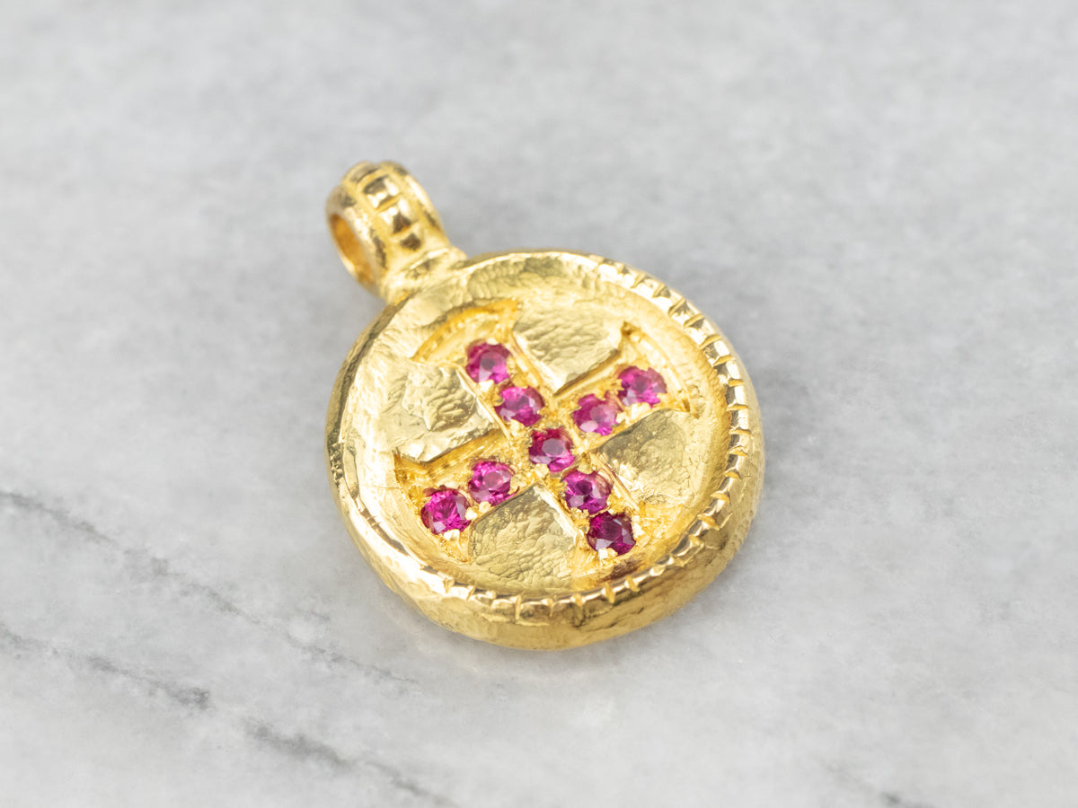 Ruby Cross 800 Gold Medal Pendant