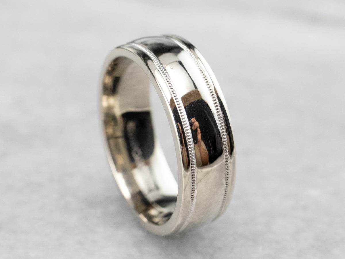 Unisex Art Carved 14K White Gold Band