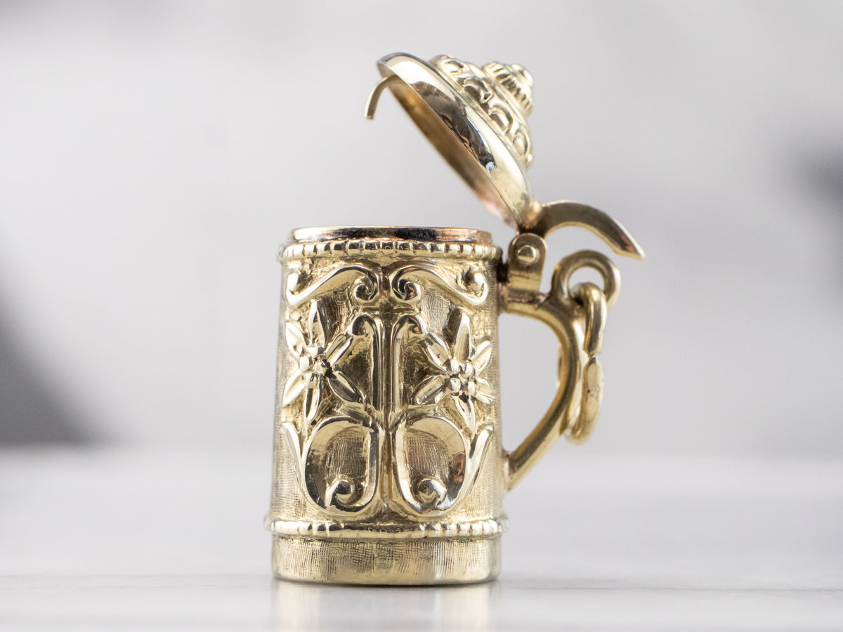 Green Gold Vintage Beer Stein Charm Pendant