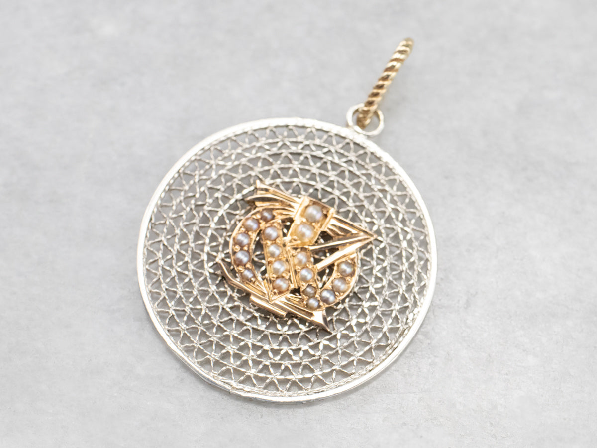 Mixed Metal Seed Pearl Pendant