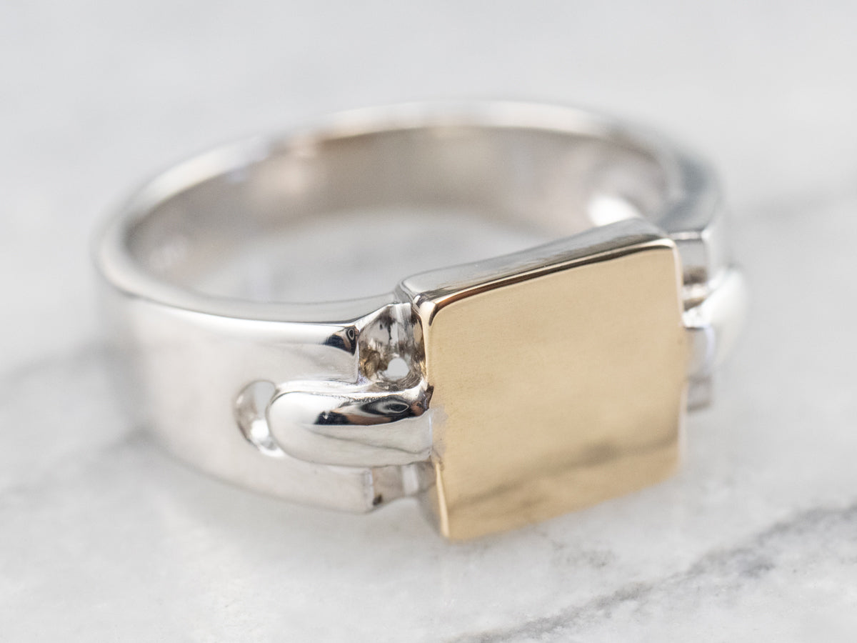 Unisex Platinum and Gold Signet Ring