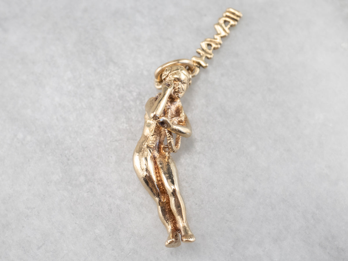 14K Gold Dancing Hula Girl Hawaii Charm