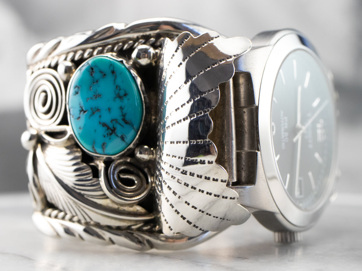 Navajo Turquoise Nugget Sterling Silver Watch Cuff