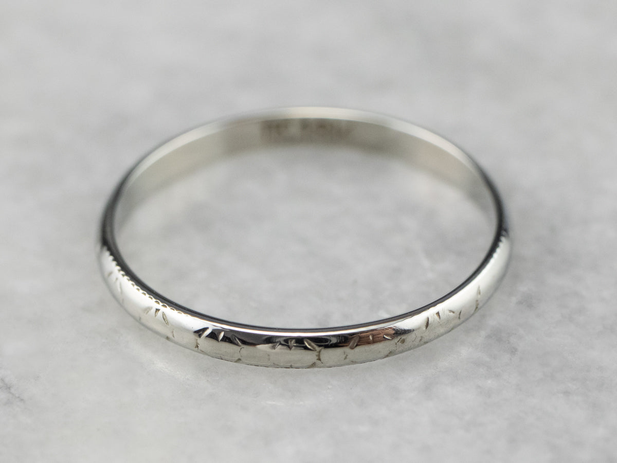 Art Deco Patterned 18K White Gold Wedding Band