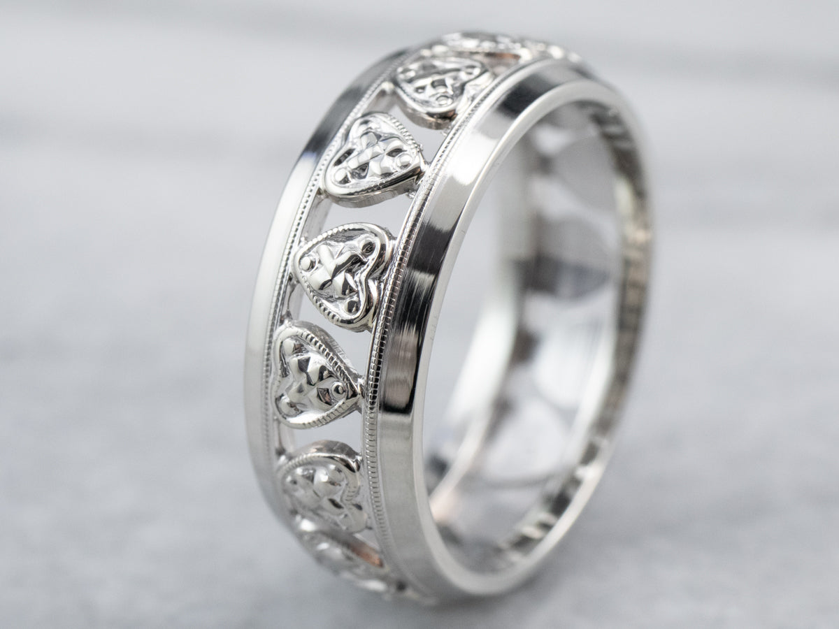 White Gold Heart Pattern Band