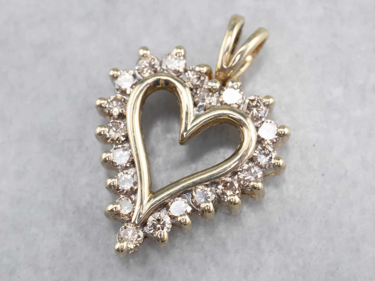 Champagne Diamond Heart Halo Pendant