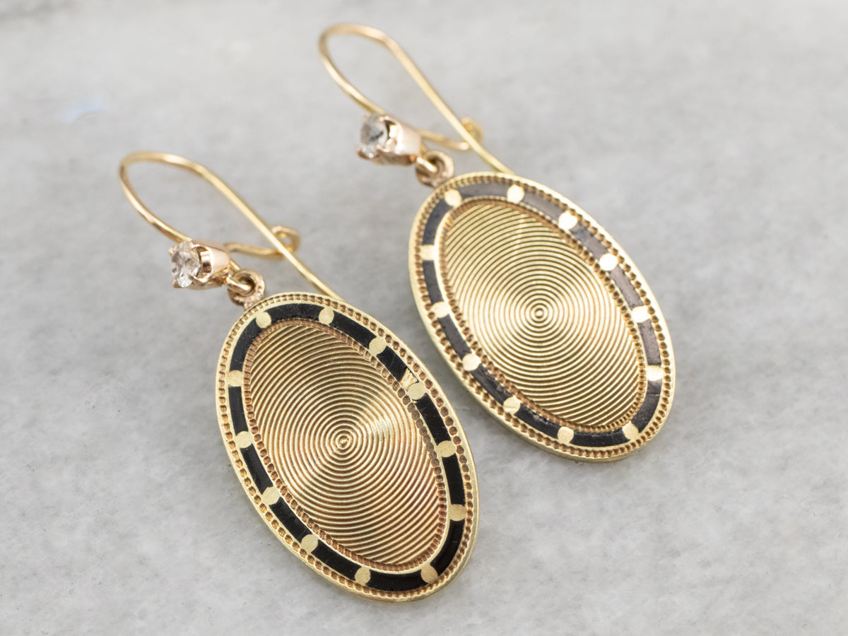 Enamel Diamond and Gold Cufflink Earrings