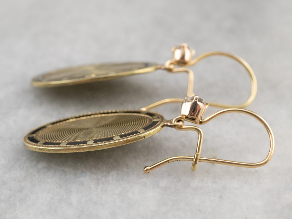 Enamel Diamond and Gold Cufflink Earrings