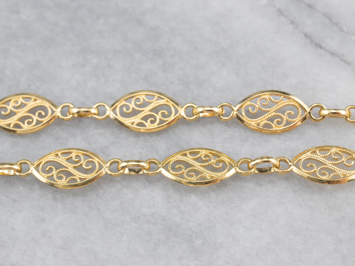 18K Gold Filigree Link Chain Necklace